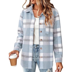 Zeagoo Women Flannel Shacket Jacket Plaid Button Down Long Sleeve Shirt(Blue-gw570)