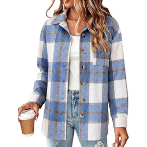 Zeagoo Women Flannel Shacket Jacket Plaid Button Down Long Sleeve Shirt(Blue-gz870)