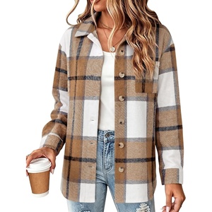 Zeagoo Women Flannel Shacket Jacket Plaid Button Down Long Sleeve Shirt(Brown-gz554)