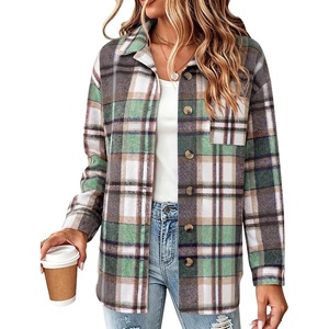 Zeagoo Women Flannel Shacket Jacket Plaid Button Down Long Sleeve Shirt(Green-gz802)