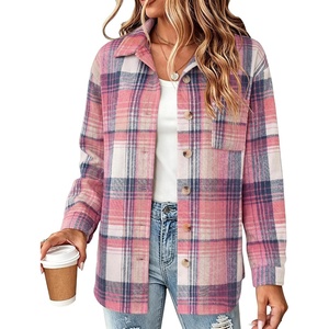 Zeagoo Women Flannel Shacket Jacket Plaid Button Down Long Sleeve Shirt(Pink Plaid-gz877)
