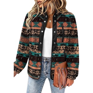 Zeagoo Women Fleece Jacket Western Aztec Print Snap Button Down Outerwear(Black)