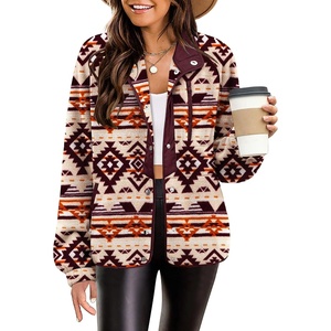 Zeagoo Women Fleece Jacket Western Aztec Print Snap Button Down Outerwear(Khaki Pattern)