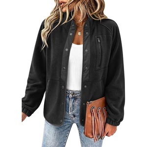 Zeagoo Women Fleece Jacket Western Aztec Print Snap Button Down Outerwear(Solid Black)