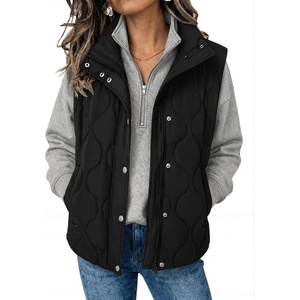 Zeagoo Women Oversized Puffer Vest Stand Collar Zip Up Sleeveless Outerwear(Black)