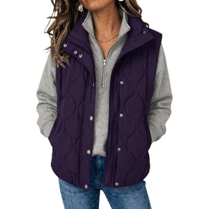 Zeagoo Women Oversized Puffer Vest Stand Collar Zip Up Sleeveless Outerwear(Purple)