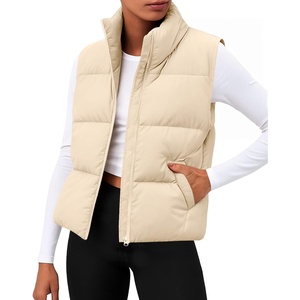 Zeagoo Women Puffer Vest Cropped Winter Outerwear Warm Coat(Beige)