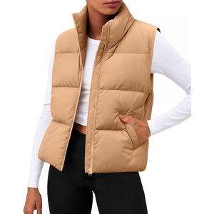 Zeagoo Women Puffer Vest Cropped Winter Outerwear Warm Coat(Khaki)
