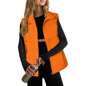 Zeagoo Women Puffer Vest Lightweight Stand Collar Sleeveless Winter Warm Zip Up Padded Outerwear Jackets with Pockets S-XXL(Orange)