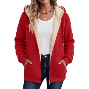 Zeagoo Women Sherpa Fleece Jacket Zip Up Thick Warm Hoodie Fall Winter Coat(Solid Red)