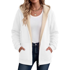 Zeagoo Women Sherpa Fleece Jacket Zip Up Thick Warm Hoodie Fall Winter Coat(White)