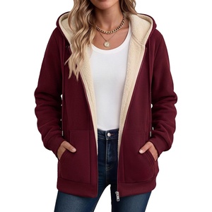 Zeagoo Women Sherpa Fleece Jacket Zip Up Thick Warm Hoodie Fall Winter Coat(Wine Red)