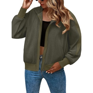 Zeagoo Womens Corduroy Knit Hoodies Zip Up Shirt Jacket Slouchy Short Jackets Casual Long Sleeve Shackets