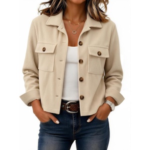 Zeagoo Womens Fashion Cropped Jacket Corduroy Button Down Long Sleeve Coats(Apricot)