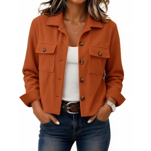 Zeagoo Womens Fashion Cropped Jacket Corduroy Button Down Long Sleeve Coats(Caramel)