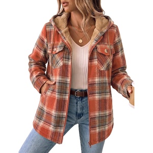 Zeagoo Womens Flannel Jacket Plaid Fleece Lined Shacket Hooded Winter Coats(3-orange Gz867)