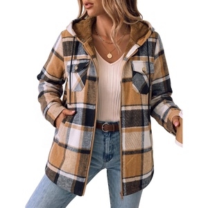 Zeagoo Womens Flannel Jacket Plaid Fleece Lined Shacket Hooded Winter Coats(Khaki Gz539)