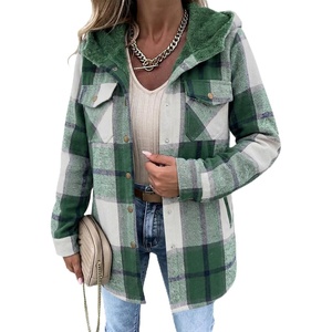 Zeagoo Womens Flannel Plaid Jacket Fleece Lined Shacket Hooded Warm Coat(Green Plaid)