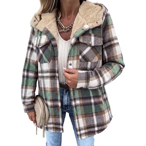 Zeagoo Womens Flannel Plaid Jacket Fleece Lined Shacket Hooded Warm Coat(Green-gw552)