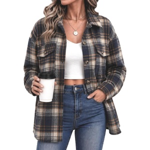 Zeagoo Women’s Flannel Plaid Shacket Long Sleeve Button Down Jacket S-2XL(A-navy Blue)