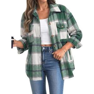 Zeagoo Women’s Flannel Plaid Shacket Long Sleeve Button Down Jacket S-2XL(Green)