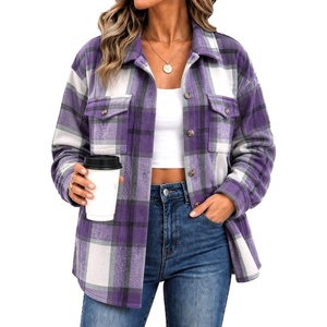 Zeagoo Women’s Flannel Plaid Shacket Long Sleeve Button Down Jacket S-2XL(Purple)