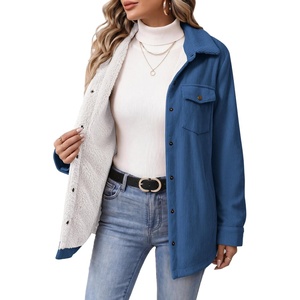 Zeagoo Womens Fleece Jackets Corduroy Shackets Snap Casual Fall Coat(Blue)