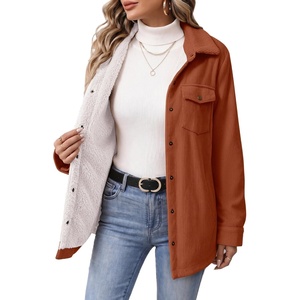 Zeagoo Womens Fleece Jackets Corduroy Shackets Snap Casual Fall Coat(Caramel)