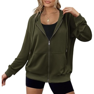 Zeagoo Women’s Lightweight Hoodies Full Zip Up Oversized Sweatshirt Trendy(Green)