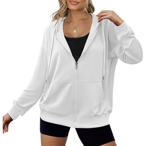 Zeagoo Women’s Lightweight Hoodies Full Zip Up Oversized Sweatshirt Trendy(White)