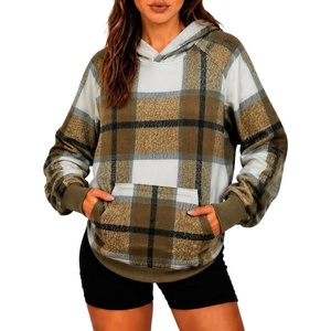 Zeagoo Womens Oversized Hoodies Pullover Fleece Hooded Sweatshirt Trendy(Khaki Grey Plaid)