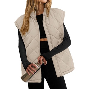 Zeagoo Womens Oversized Puffer Vest Zip Up Stand Collar Lightweight Sleeveless Warm Outerwear Padded Jacket Winter Coat S-XXL(Light Apricot)