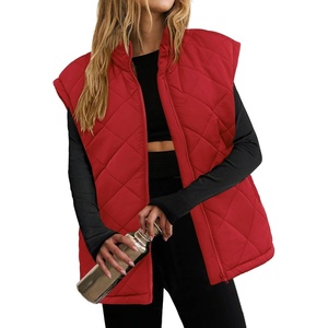 Zeagoo Womens Oversized Puffer Vest Zip Up Stand Collar Lightweight Sleeveless Warm Outerwear Padded Jacket Winter Coat S-XXL(Red)