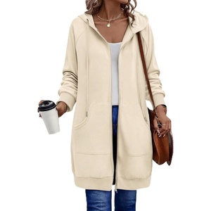 Zeagoo Women’s Zip Up Hoodies Long Sleeve Long Tunic Sweatshirts Oversized(Bone)