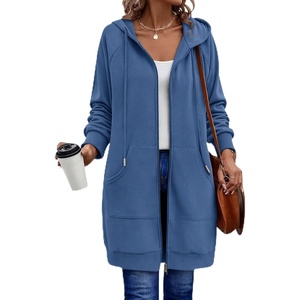 Zeagoo Women’s Zip Up Hoodies Long Sleeve Long Tunic Sweatshirts Oversized(Slate Blue)