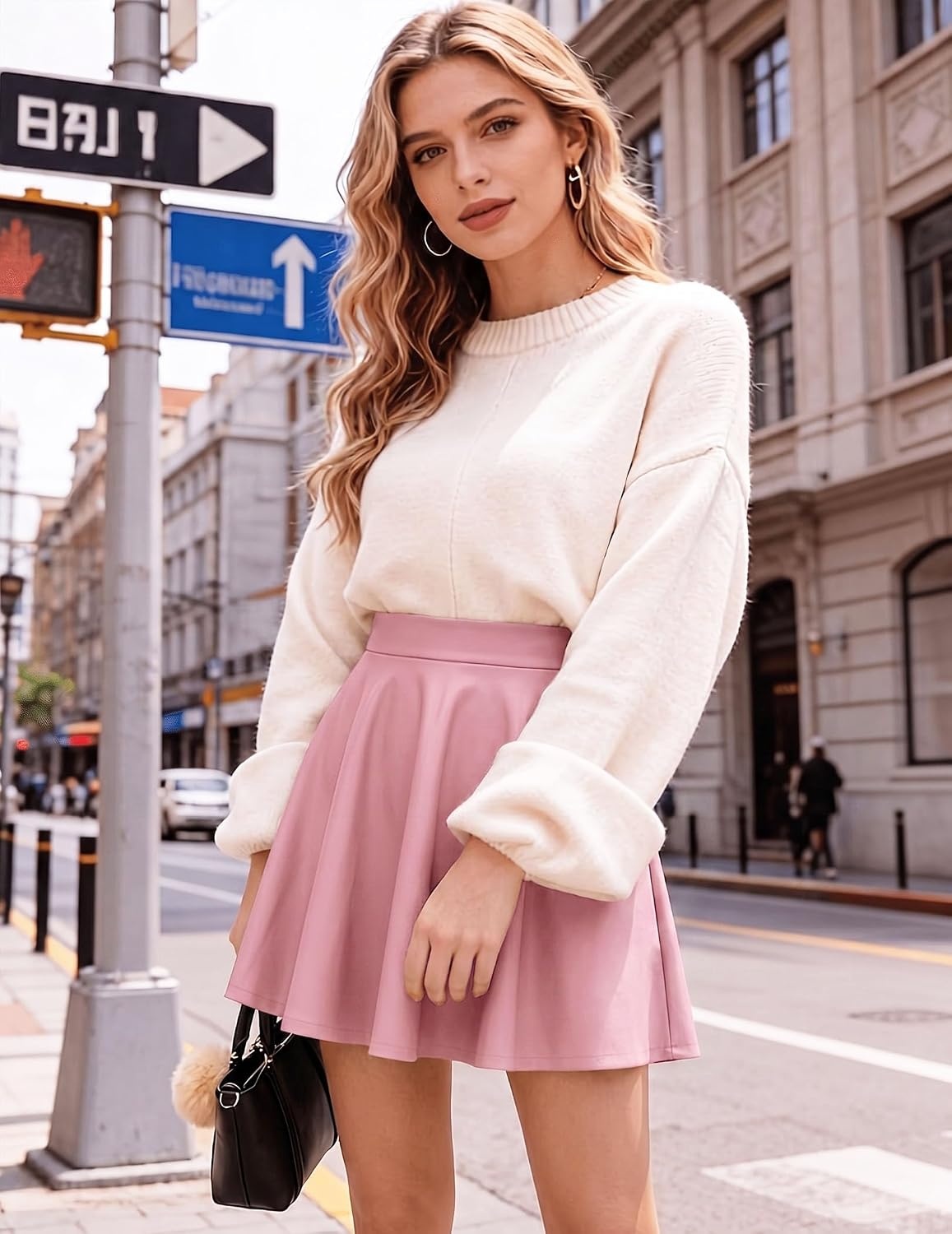 image:imageZeagoo Womens Skirt Basic Mini Skater Skirt 2026 Summer Skirts Stretchable High Waist ALine Party Club SkirtsPink