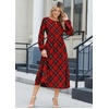 Zeagoo Long Sleeve Dresses for Women 2026 Fall Winter Casual Flowy A-Line Boho Midi Party Long Dress with Pockets(Wine Red Plaid)