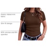 Zeagoo Women’s Ribbed Short Sleeve Tops Crewneck Stretch Basic Tshirt S-2XL(Brown)