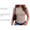 Zeagoo Women’s Ribbed Short Sleeve Tops Crewneck Stretch Basic Tshirt S-2XL(Brown Stripe)