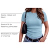 Zeagoo Women’s Ribbed Short Sleeve Tops Crewneck Stretch Basic Tshirt S-2XL(Light Blue)