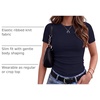 Zeagoo Women’s Ribbed Short Sleeve Tops Crewneck Stretch Basic Tshirt S-2XL(Navy Blue)