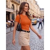 Zeagoo Women’s Ribbed Short Sleeve Tops Crewneck Stretch Basic Tshirt S-2XL(Orange)