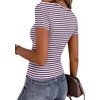 Zeagoo Women’s Ribbed Short Sleeve Tops Crewneck Stretch Basic Tshirt S-2XL(Purple Stripe)